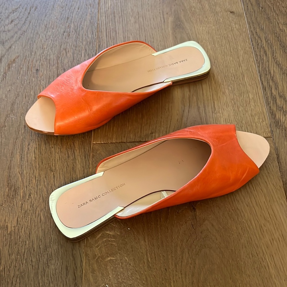Zara Orange Peep-Toe Flats